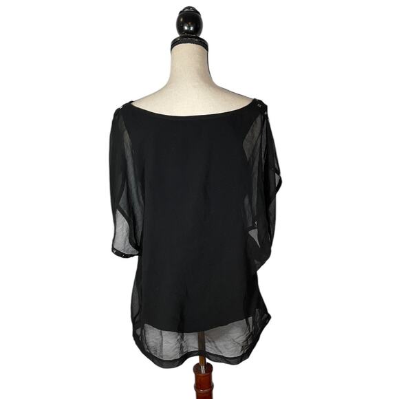 CACHE Black Silver Studded Sheer Layered Blouse Size: M - Picture 3 of 4